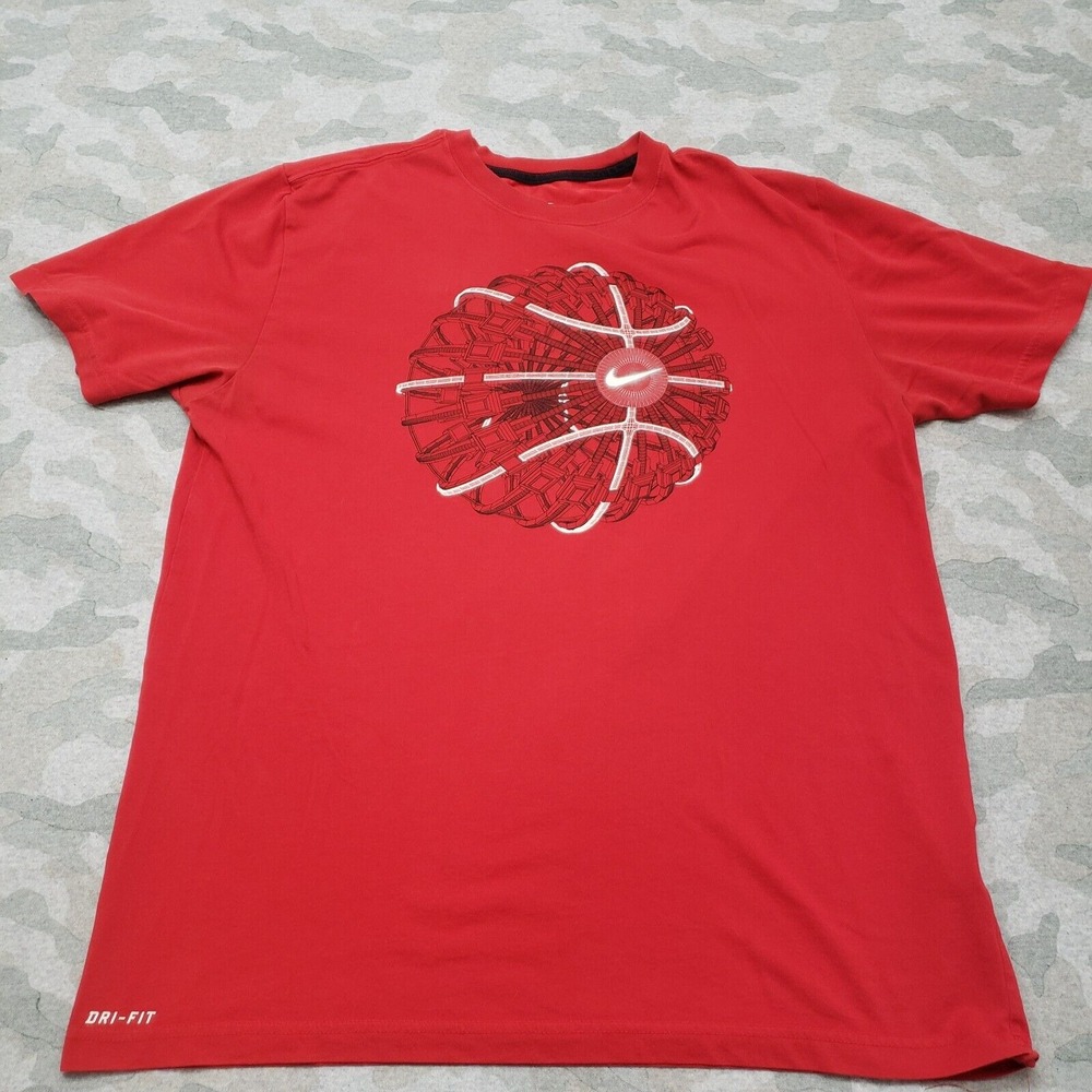 Nike Shirt Men's Large Red Short Sleeve‎ Dri Fit Basketball